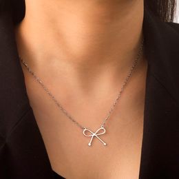 Bowknot Pendant Necklace For Women Girls Gold Colour Stainless Steel Neck Chain Choker Wedding Jewellery Gift New In