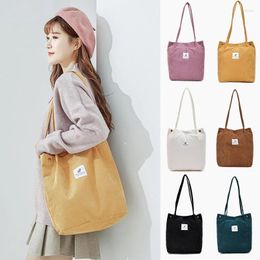 Bag Reusable Women Corduroy Shoulder Foldable Shopping Bags Casual Solid Colour Tote Female Handbag