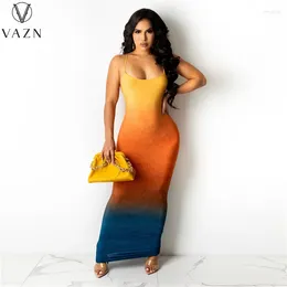 Casual Dresses VAZN 2024 Long Dress Spaghetti Strap Sleeveless Backless Sweet Young Sexy Holiday Top High Waist Women Thin Maxi