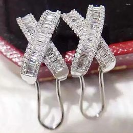 Stud Earrings Custom Solid 10K White Gold Women X Push Earring Back Moissanite Diamonds Wedding Party Engagement Anniversary