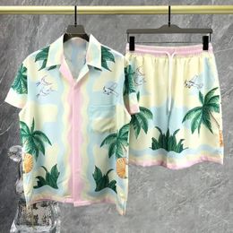 Hip Hop Casual Beach Holiday Short Sleeve Suit Hawaiian Shirt Streetwear Retro Floral Pattern Shirt Streetwear Men Tracksuit Set 240517