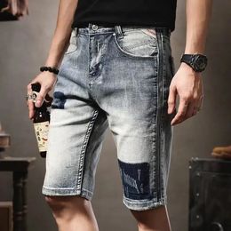 Ripped Male Denim Shorts Skinny Slim Summer Mens Short Jeans Pants Cowboy Blue with Korean Fashion Rude Cut Y2k 240513