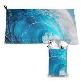 Towel Bleu Ocean Waves Quick Dry Gym Sports Bath Portable Beach Summer Sea Blue Nature Watercolour Funny