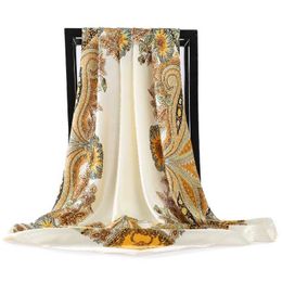 Bandanas Durag European and American Square Shls Seasonal Fashion Silk Scarves Luxury Style Sunset Kerchief New 90X90CM Headwear J240516