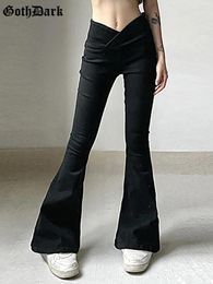 Women's Jeans Goth Dark Grunge Style V High Waist Flare Pants Gothic Slim Black Y2k Punk Women Casual Fashion Streetwear Denim Trousers
