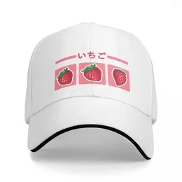 Berets Pink Background With The "strawberry" Japanese Kanji Baseball Caps Snapback Fashion Hats Breathable Outdoor Unisex