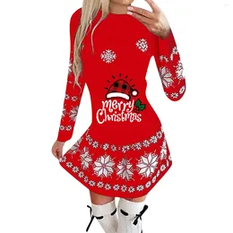 Casual Dresses Christmas 2024 Cartoon Animal Print Party Dress Women Fashion Autumn Winter Sexy O Neck Long Sleeve Bodycon