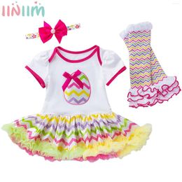 Clothing Sets Baby Girls 1st Easter Outfit Short Sleeve Ruffle Tutu Romper Princess Dress With Headband For Baptism Birthday