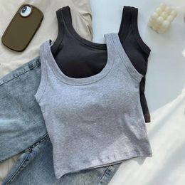 Women's Tanks Cotton Vest For Women One-Piece With Chest Pad Wide Shoulder Sports Yoga Underwear Black White Bra Summer Tank Top