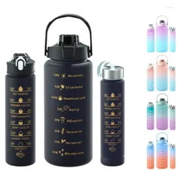 Water Bottles 3pcs/set Motivational Sports Drinking Bottle With Time Marker Portable Reusable Plastic Cups Outdoor Travel Gym