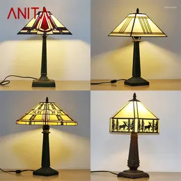 Table Lamps ANITA Tiffany Glass Lamp LED Modern Creative Square Read Desk Light Decor For Home Study Bedroom Bedside