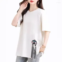 Women's T Shirts Casual Women 2024 Summer T-shirt White O-Neck Short Sleeve Tops Tees Female Clothing