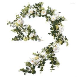 Decorative Flowers Artificial Flower Eucalyptus Garland With Camellias 6Ft Fake Hanging Vine For Wedding Garden Party Table Decor
