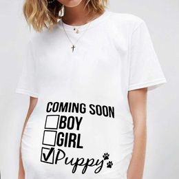 Maternity Tops Tees New Cartoon Printed Pregnancy Clothing T Shirt Hot Summer White Short Sleeve Maternity Clothes Pregnant Breastfeeding Creative Y240518