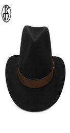 FS 2020 Ladies Winter Cotton Black Vintage Tribly Felt Fedora Hat For Men Wide Brim Cowboy Style With Leather Belt Jazz Cap1652705