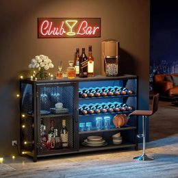 Bar Cabinet Wine Refrigerator With LED Lights for Dining Living Room Kitchen Grey Showcases Display 240510