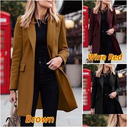 Frauenanzüge Blazer Damen Elegant Slim Retro Revers Coats Jacken Casual Office Langarm Mantel Mode Frauen solide Single-Brea-Dhcab