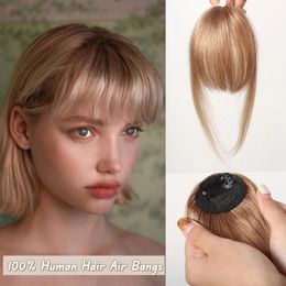 Strawberry Blonde Human Hair Bangs OverHead Clip in Hair Extensions Blunt Cut Natural Hair Bangs Fringe Hairpieces for Afo Women 240518