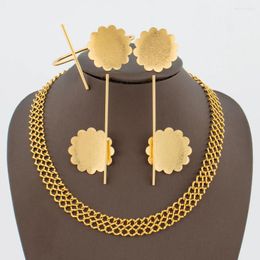 Necklace Earrings Set Dubai Gold Color Jewelry For Women Drop And With Bangle Ring Weddings Party African Accessories