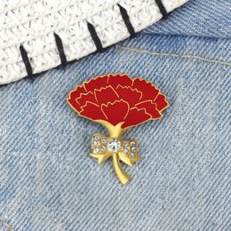 Brooches Elegant Carnation Enamel Pin For Mother's Day Mini Rhinestone Red Bouquet Brooch Badge Wedding Party Dress Corsage Jewelry Gifts