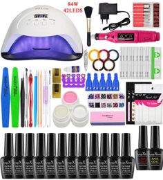 36485490W LED UV nail lamp for nail set acrylic extension kit Kit 10 Colours polish Uv Gel set for manicure6365078