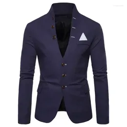 Men's Suits Blazer Multi-button Decoration Casual Stand-up Collar Male Fashion Slim Solid Colour Suit Jacket Dress Stage Party