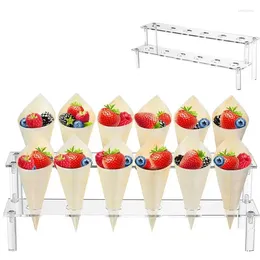 Decorative Plates Ice Cream Cone Display Stand Clear Acrylic Double-Layer Design Desktop Organizer For Salads Desserts And