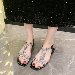 Casual Shoes Flat Transparent Butterfly With Square Toe Summer Sweet For Women 2024 Fashion Buckle Strap Elegant Dress Women's Sandals