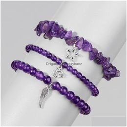 Beaded Fashionable Chakras Natural Crystal Beads Bracelets Alloy Star Wing Handmade Woven Bracelet Set For Women Jewellery Drop Deliver Dh0Hk