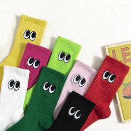 Women Socks Cute Funny Japanese Harajuku Style Cartoon Embroidered Eye Lovely Autumn/Winter White And Black Pink