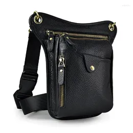 Waist Bags Men First Layer Cowhide Genuine Leather Drop Leg Fanny Pack Motorcycle Riding Brand Cross Body Messenger Shoulder Bag