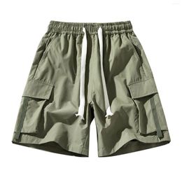 Men's Shorts Overalls Japanese Cargo Drawstring Belt Fashion Casual Pockets Summer Outwear Elastic Rise Sexy Pants