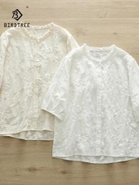 Women's Blouses Spring Cotton Lace Embroidery Shirt Women O Neck Short Sleeve Casual Tops Girl Sweet Commute 2024 Autumn T45334QC