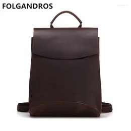 Backpack Brand Genuine Leather Men's Cowhide Laptop Rucksack High Quality Vintage Crazy Horse Business School