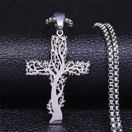 14K Gold Tree of Life Cross Pendant Necklace Men Women Aesthetic Necklace Jewellery arbol de la vida