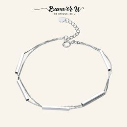 925 Sterling Silver Double Layers Chain Bracelet Geometric Lobster Lock Bracelet for Women Fashion Jewellery SCB170 240518