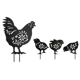 Garden Decorations 4 Pieces Rooster Statue Outdoor Sign Iron Shaped Yard Stake Chicken Art Decor For Farm Backyard Courtyard