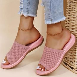 Slippers Fashionable And Casual Elastic Fabric Sandals 2024 Summer Sloping Heel Breathable Luxury Women's Shoes Platform