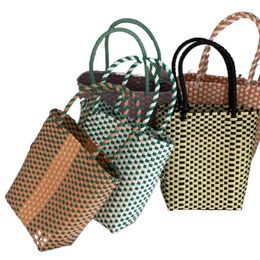 Storage Bags Plastic PP Hand Woven Beach Bag Vegetable Basket Straw Shopping Tote Carry Handbag