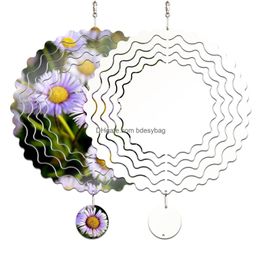 Wholesale Sublimation Blanks Wind Spinner Flower Shape Metal Chime Scpture Hanging Ornament For Yard Garden Decoration Gifts Drop Deli Dhied