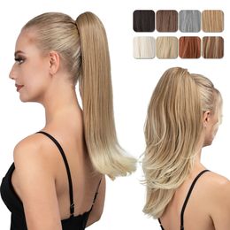 Synthetic Claw Clip In Ponytail Hair Extensions Hairpiece Long Silky Straight Fake Blonde Pigtail With Elastic Band Horse Tail 240518