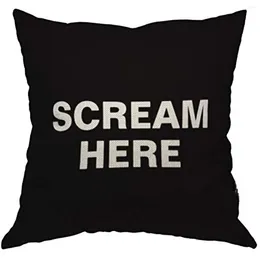 Pillow Throw Cover Scream Here 18x18 Inch Black White Phrase Square Case Home Car Decorative Cotton Linen