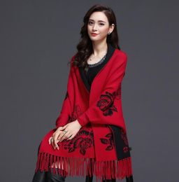 7color Women039s Shawl Cape dualuse scarf coloful outwear autumn winter loose knit cardigan lady039s sweater cloak thicken1360884