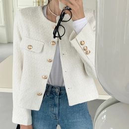 French Wool Tweed Coat Fashion High-end Gold Button Short Slim Temperament Autumn Winter Korean Coats Women Jacket Korea 240517