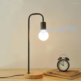 Table Lamps E27 LED Desk Lamp Loft Industrial Nightstand Wooden Base Vintage Bedside Light For Living Room Office Bedroom