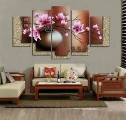 5 Pieces hand painted still life oil painting on canvas lilac kapok flowers paintings modern wall art decoration home living room8180574