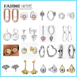 Stud Earrings Fahmi 925 Sterling Silver Castle Star Unswerving Family Ring Double Heart Sparkling Blue Pansy Flower Hoop Earring