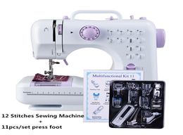 Multifunction Mini Sewing Machine 505A 12 Stitches Replaceable 11pc Presser Foot Power Supply LED Light Sewing classes8592711