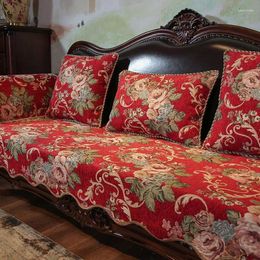 Chair Covers Embroidered Irregular Edge Sofa Cover Chenille Non Slip Sofas Towel Pillowcase European Style Red Green Cushion With Hem