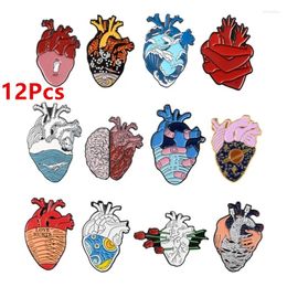 Brooches 12 Styles Anatomical Heart Brooch Pin Scientific Enamel Lapel Pins Set